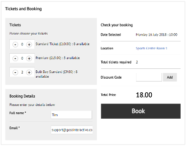 Multiple Packages - Booking Screen