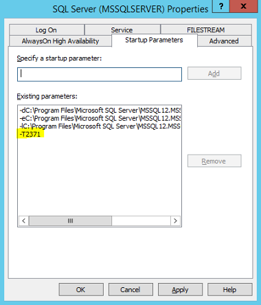 SQL Server Properties - Trace Flag 2371