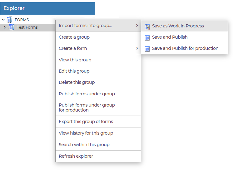 The right-click form context menu