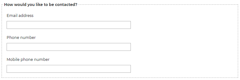 Three fields for contact details