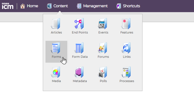 Content Menu Forms Highlighted