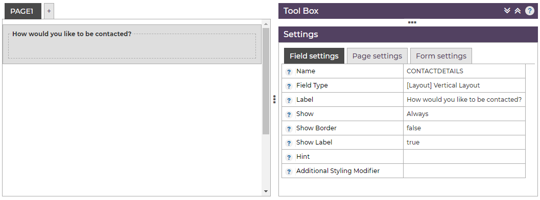 Layout Field Settings