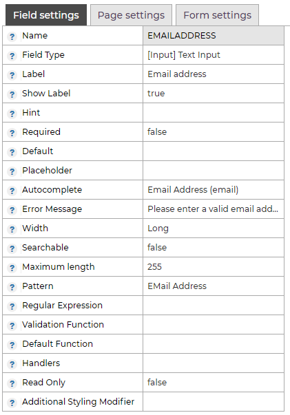 Email Field Settings