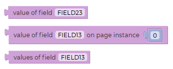 The value of a single field, a field on an instance, or all values