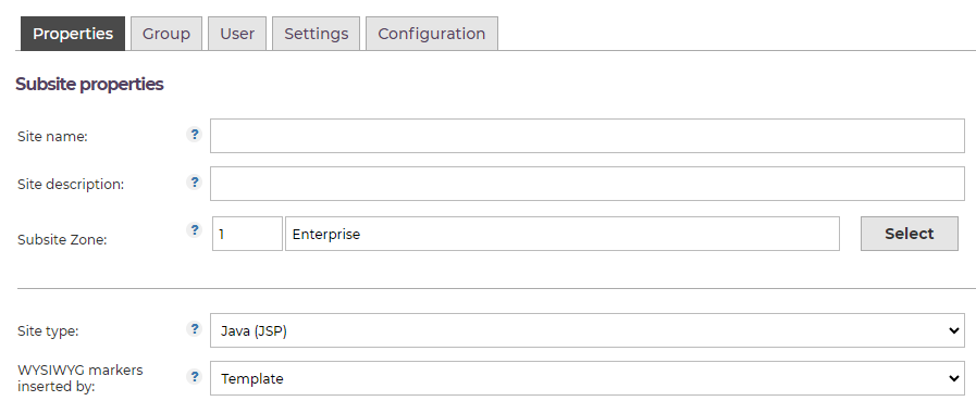 Subsite Properties